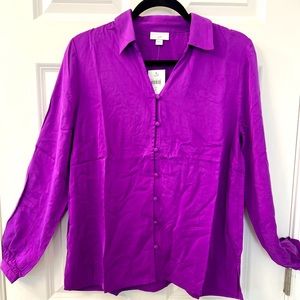 NWT J. Jill Soft Luxe Button Front Shirt Purple Gem Size Small